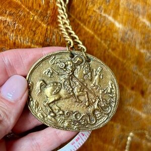 Vintage Pendant Necklace Alva Museum Replica St. George Slaying Dragon Gold Tone